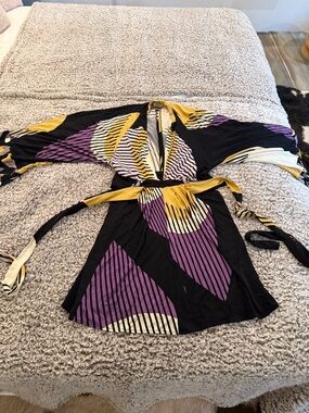 Issa London Black, Yellow, Purple & Pink Long Sleeve Dress